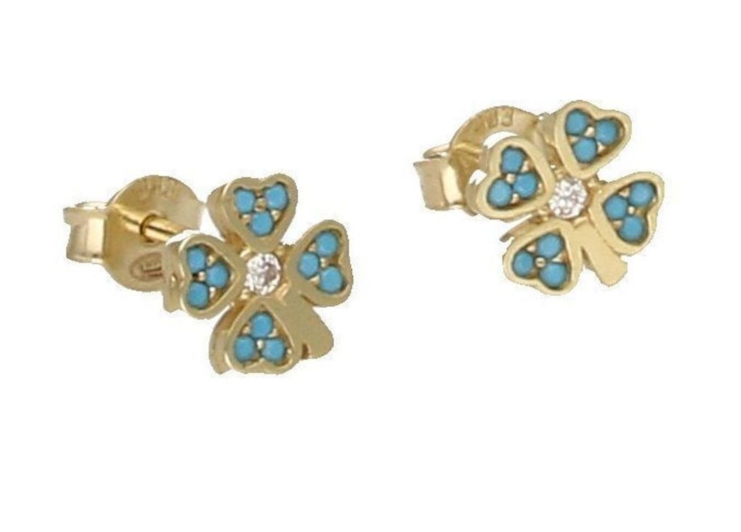 Złote kolczyki koniczynki z niebieskimi cyrkoniami KL6811A.jpg